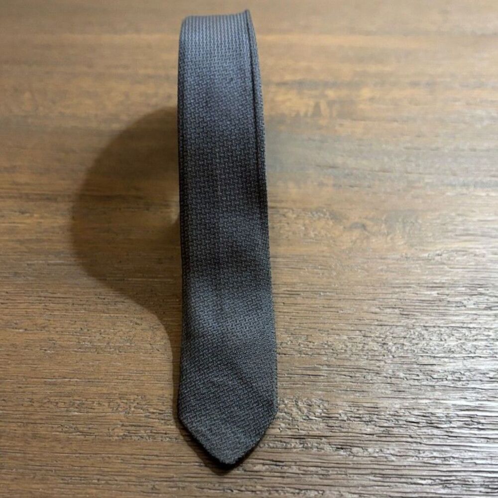 Rhodia Italia 1950s 1960s Ultra Skinny Tie 1.25" Grey Woven Italy Mod 57" Long